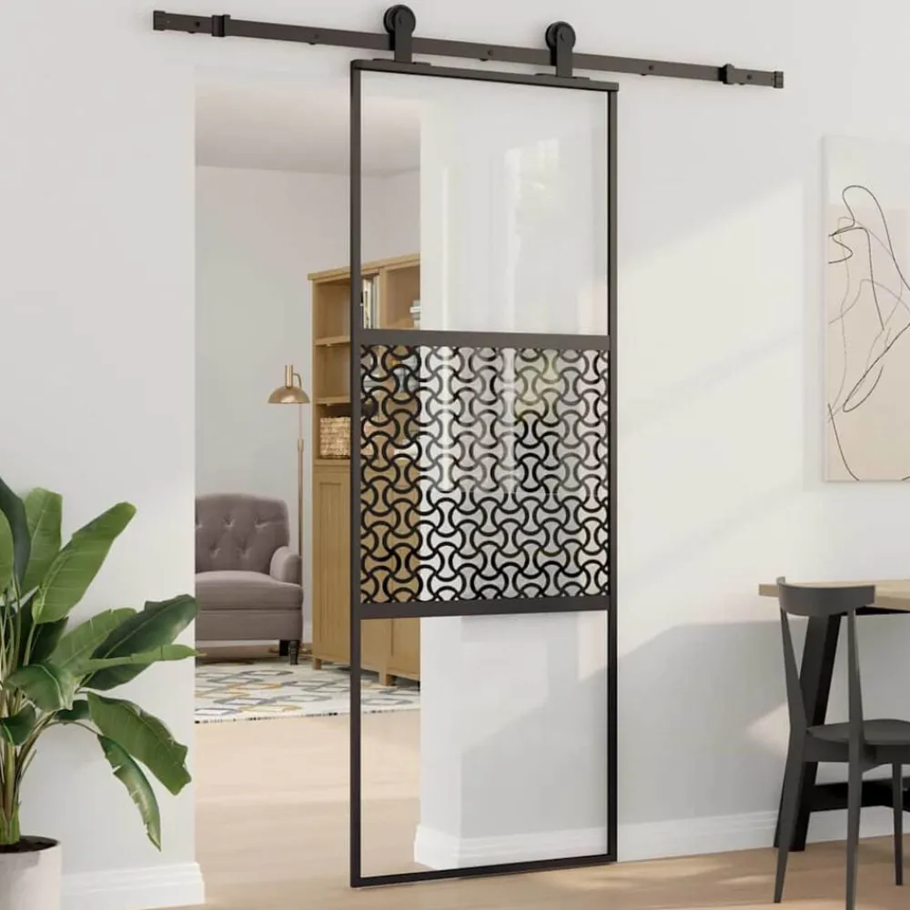 Bouwmaterialen*vidaXL Glazen deur Fretwerk Zwart 90 x 2 x 205 cm Aluminium