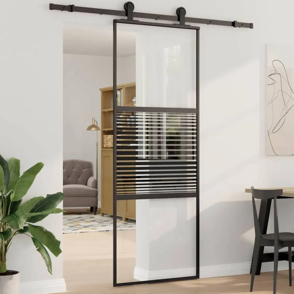 Bouwmaterialen*vidaXL Glazen deur Gestreept Zwart 90 x 2 x 205 cm Aluminium