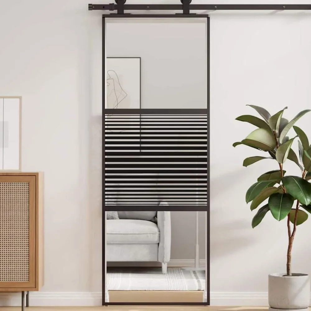 Bouwmaterialen*vidaXL Glazen deur Gestreept Zwart 90 x 2 x 205 cm Aluminium
