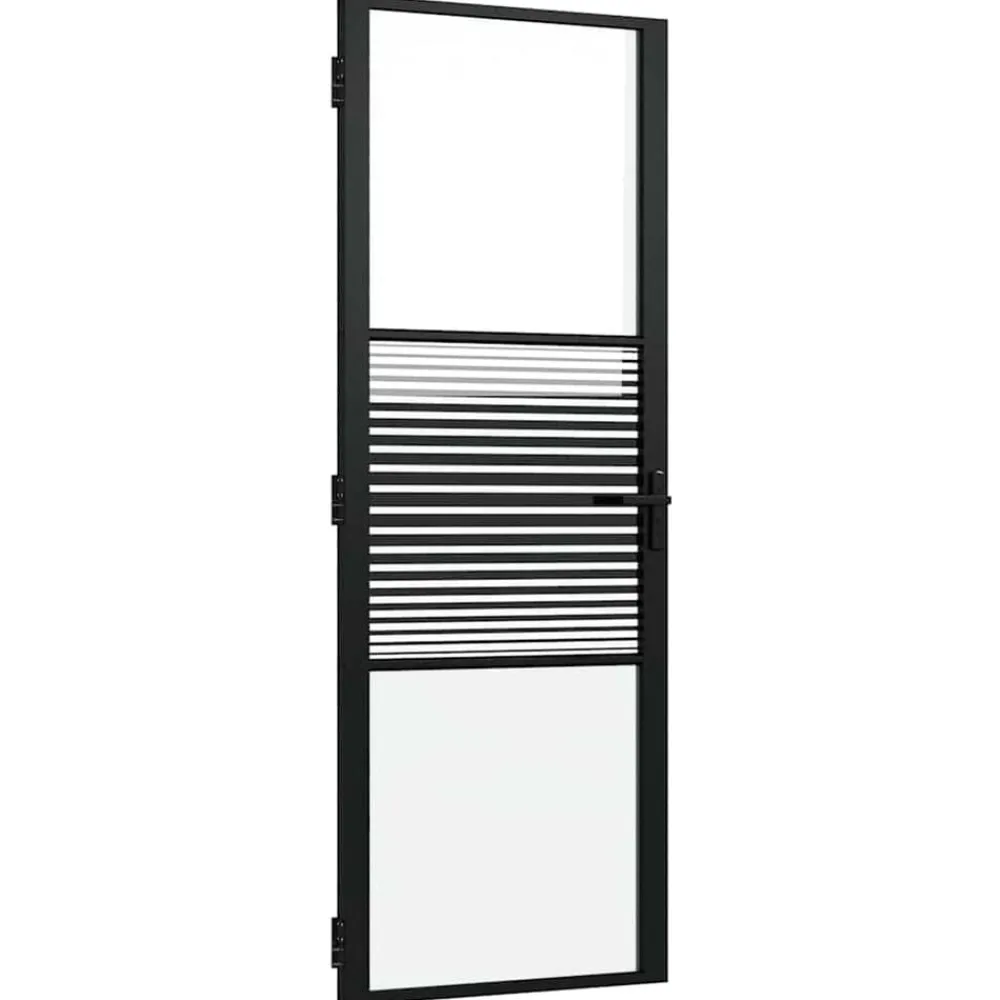 Bouwmaterialen*vidaXL Glazen deur Gestreept 76 x 3.5 x 201.5 cm Aluminium Zwart