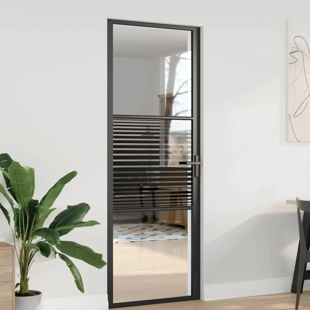 Bouwmaterialen*vidaXL Glazen deur Gestreept 76 x 3.5 x 201.5 cm Aluminium Zwart
