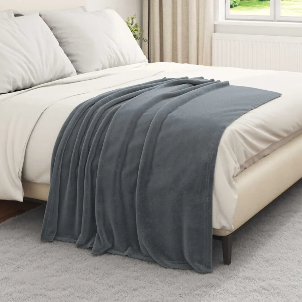Linnengoed*vidaXL Gooi Deken 130 x 150 cm Fleece Donkergrijs