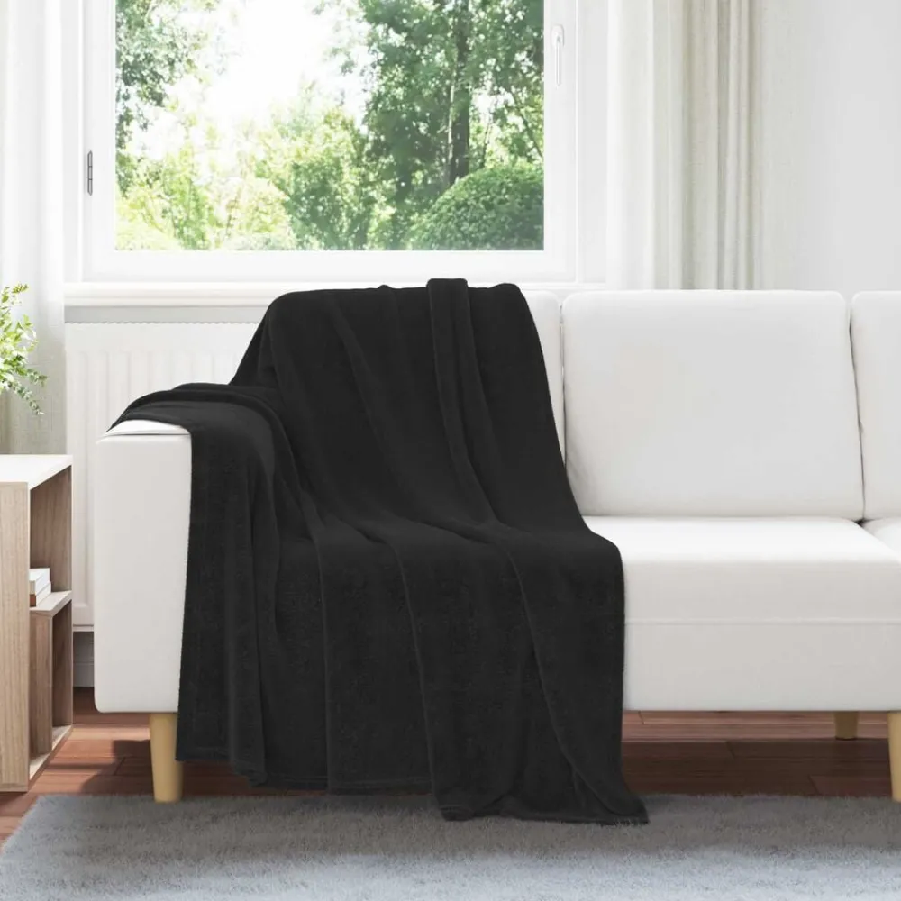 Linnengoed*vidaXL Gooi Deken 130 x 150 cm Fleece Zwart