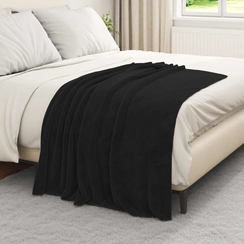 Linnengoed*vidaXL Gooi Deken 130 x 150 cm Fleece Zwart