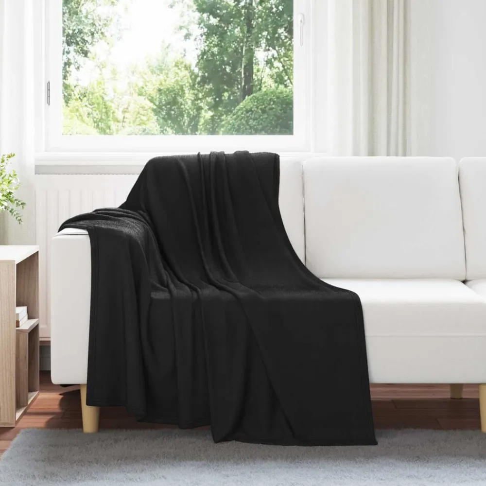 Linnengoed*vidaXL Gooi Deken 170 x 130 cm Fleece Zwart