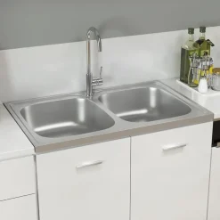Sanitair & Loodgietersbenodigdheden*vidaXL Gootsteen dubbele bakken 800x500x155 mm roestvrij staal zilver