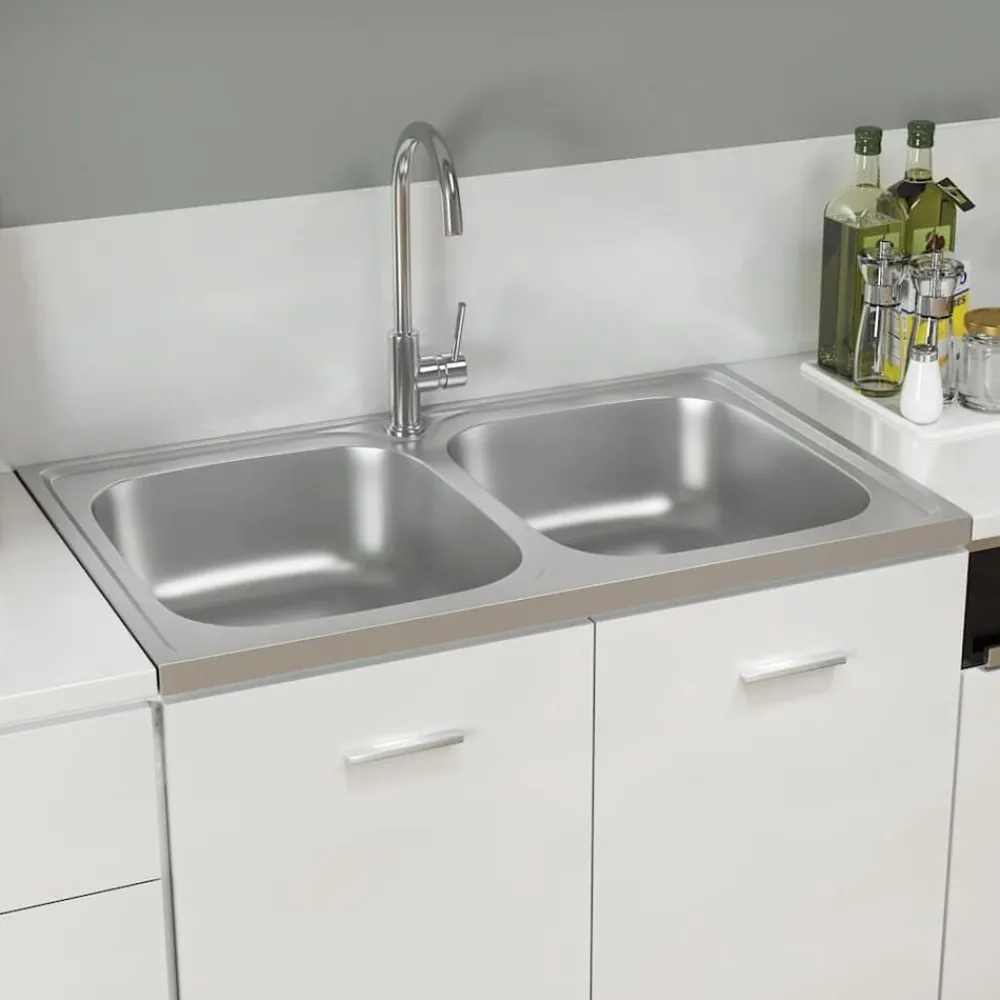 Sanitair & Loodgietersbenodigdheden*vidaXL Gootsteen dubbele bakken 800x500x155 mm roestvrij staal zilver