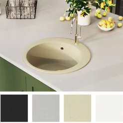 Sanitair & Loodgietersbenodigdheden*vidaXL Gootsteen enkele bak rond graniet Beige