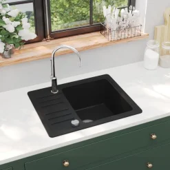 Sanitair & Loodgietersbenodigdheden*vidaXL Gootsteen enkele bak graniet Zwart