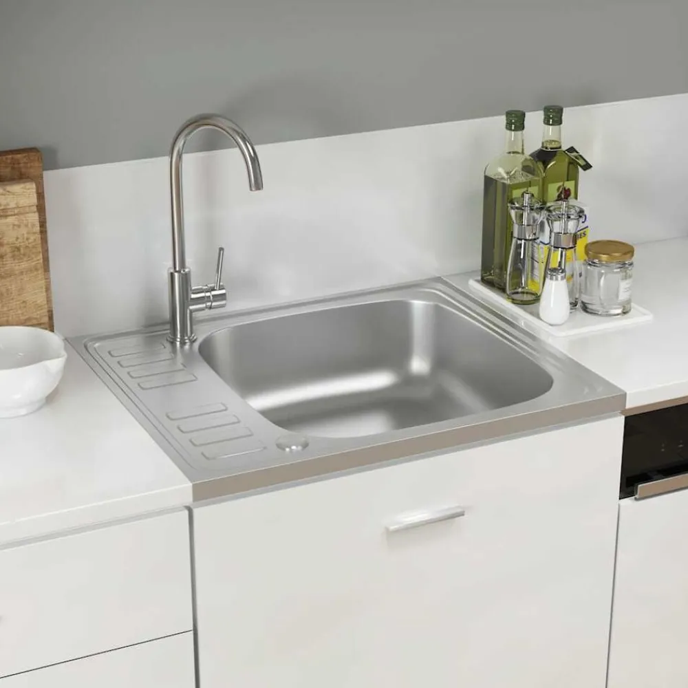 Gootsteen met afvoerset 600x500x155 mm roestvrij staal zilver>vidaXL Sale