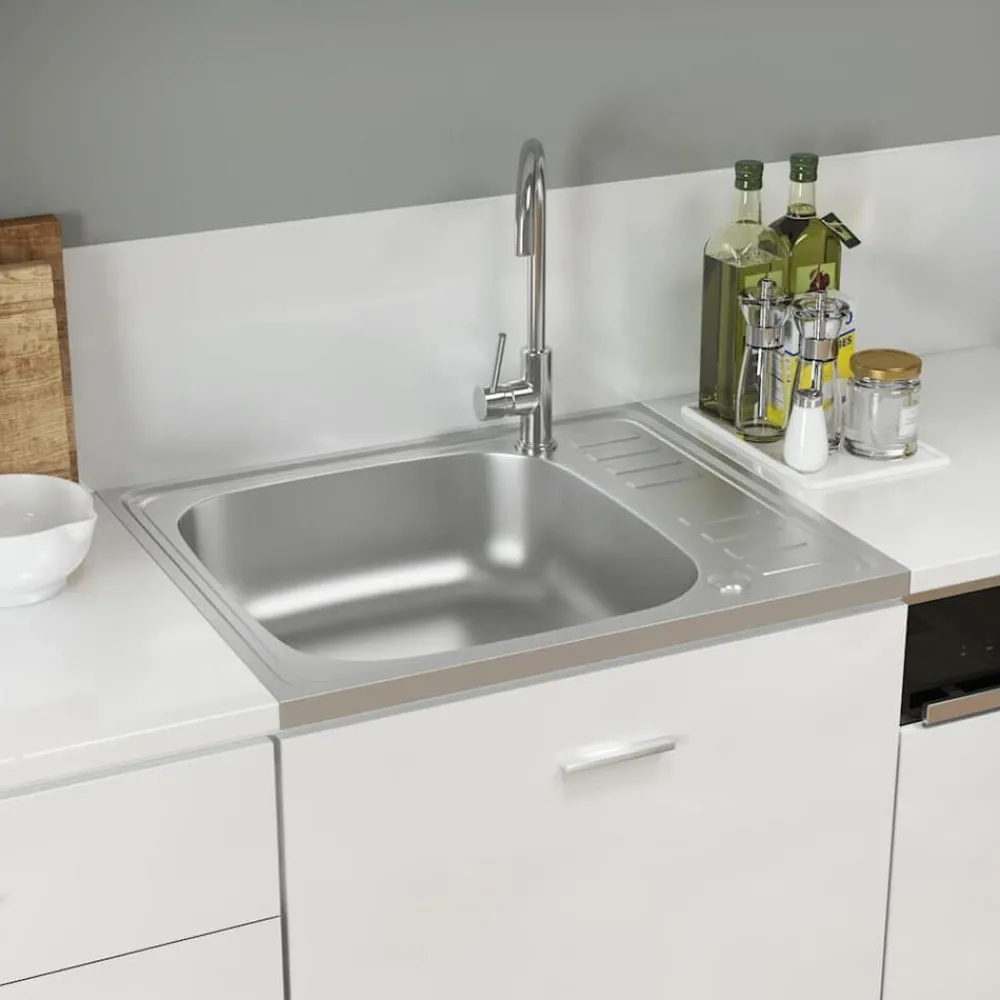 Gootsteen met afvoerset 600x500x155 mm roestvrij staal zilver>vidaXL Sale