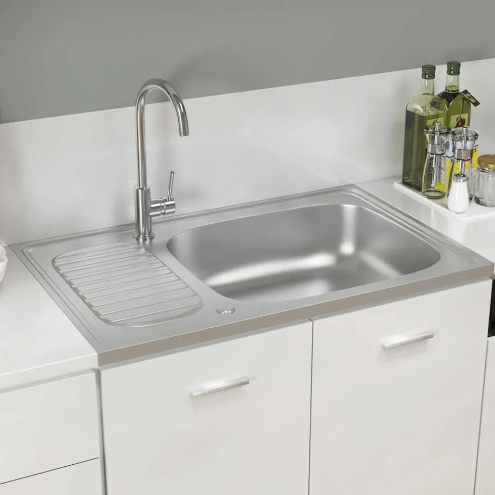 Sanitair & Loodgietersbenodigdheden*vidaXL Gootsteen met afvoerset 800x500x155 mm roestvrij staal zilver