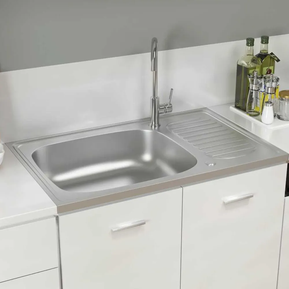 Sanitair & Loodgietersbenodigdheden*vidaXL Gootsteen met afvoerset 800x500x155 mm roestvrij staal zilver