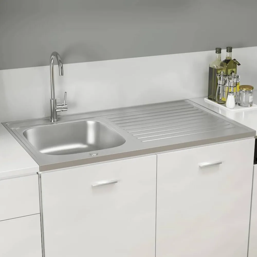 Gootsteen met afvoerset 1000x600x155 mm roestvrij staal zilver>vidaXL Hot