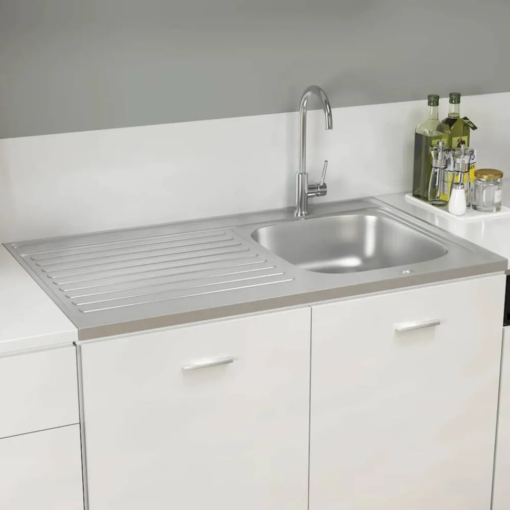 Gootsteen met afvoerset 1000x600x155 mm roestvrij staal zilver>vidaXL Hot
