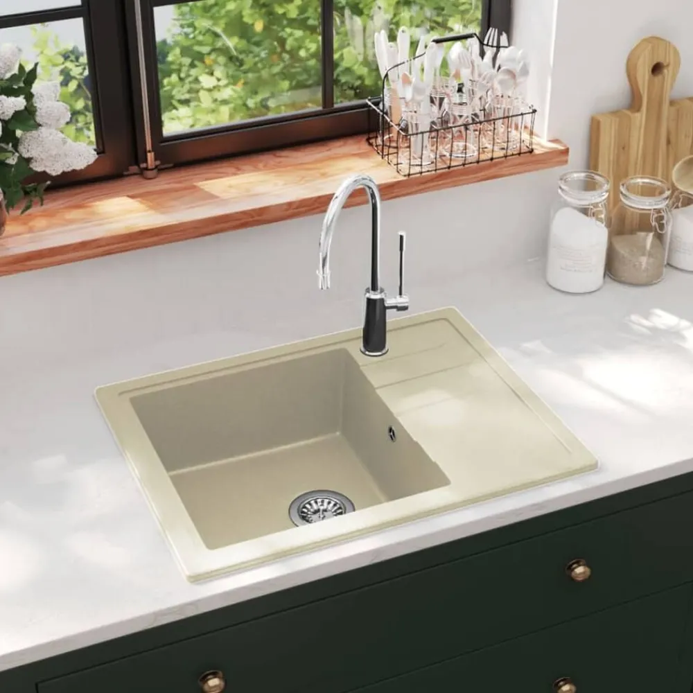 Sanitair & Loodgietersbenodigdheden*vidaXL Gootsteen met overloopgat ovaal graniet Beige