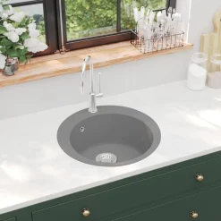 Sanitair & Loodgietersbenodigdheden*vidaXL Gootsteen rond enkele bak graniet Grijs