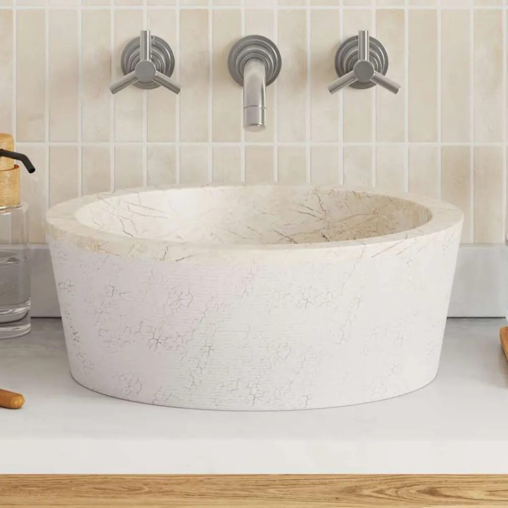 Sanitair & Loodgietersbenodigdheden*vidaXL Gootsteen Ø40x15 cm marmer crèmekleurig Crème