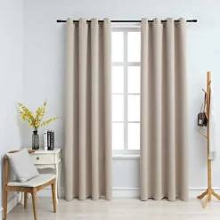 Woon- & Tuinaccessoires*vidaXL Gordijn verduisterend met metalen ringen 2 st 140x175 cm Beige