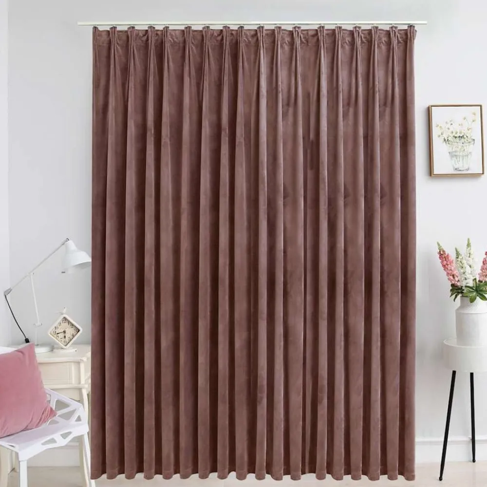Woon- & Tuinaccessoires*vidaXL Gordijn verduisterend met haken 290x245 cm fluweel Antiekroze