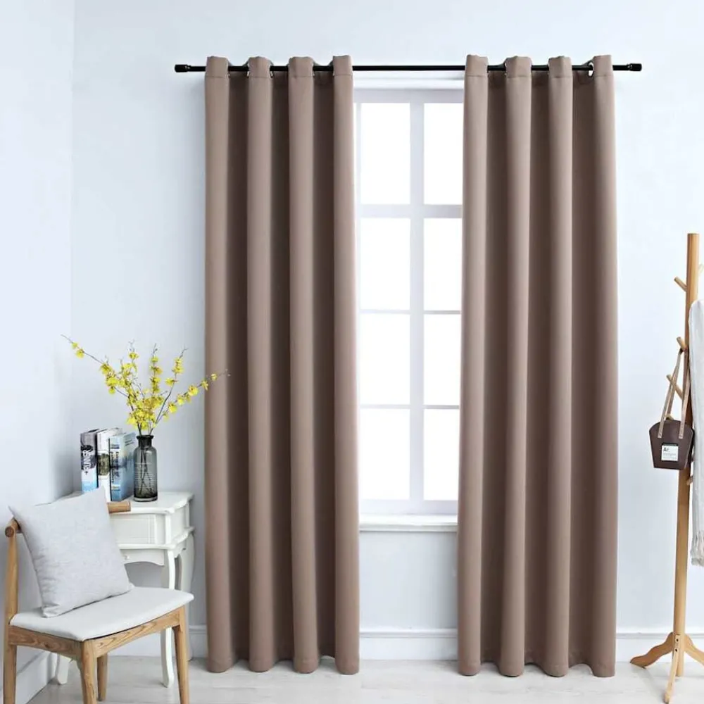 Woon- & Tuinaccessoires*vidaXL Gordijn verduisterend met metalen ringen 2 st 140x175 cm Taupe