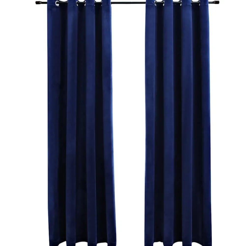 Woon- & Tuinaccessoires*vidaXL Gordijn verduisterend met ringen 2 st 140x175 cm fluweel blauw Donkerblauw