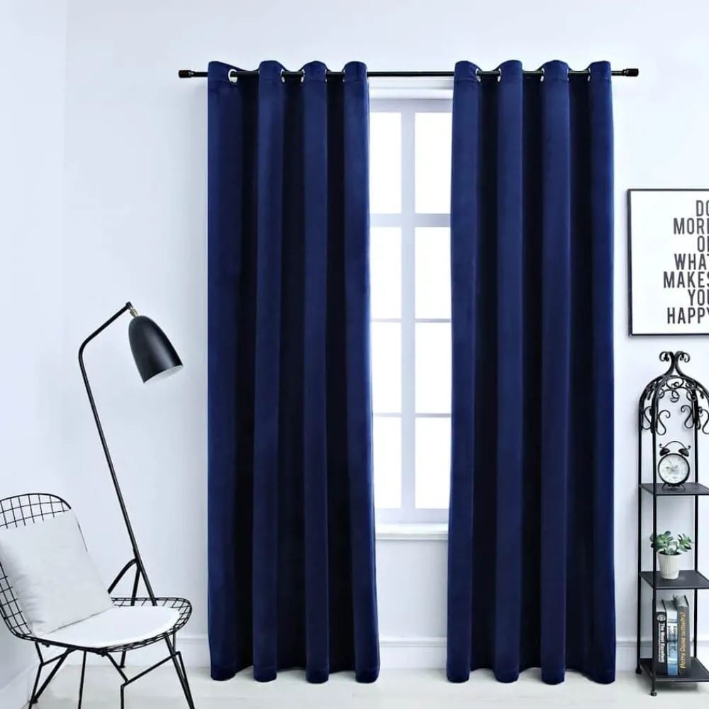 Woon- & Tuinaccessoires*vidaXL Gordijn verduisterend met ringen 2 st 140x175 cm fluweel blauw Donkerblauw