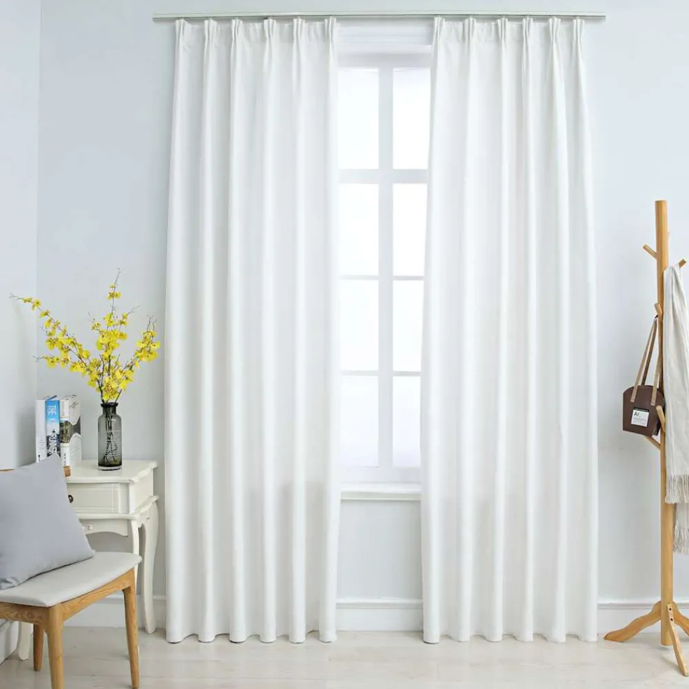Woon- & Tuinaccessoires*vidaXL Gordijnen verduisterend met haken 2 st 140x175 cm Gebroken wit