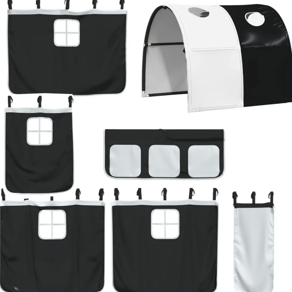 Bedden & Accessoires*vidaXL Gordijnen voor hoogslaper met tunnel polyester wit en Zwart
