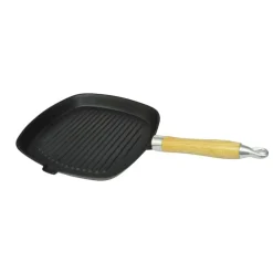 Grillpan met houten handvat gietijzer 20x20 cm>vidaXL Online