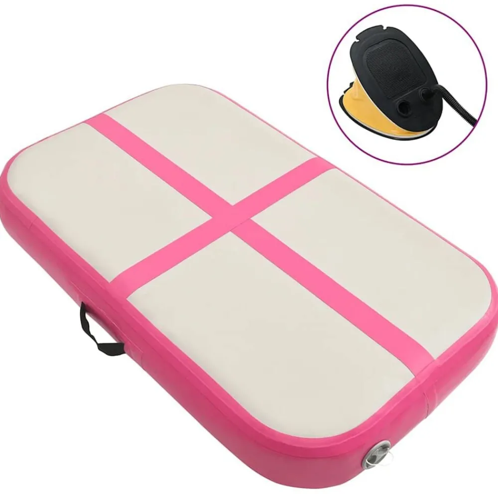 Gymnastiekmat met pomp opblaasbaar 60x100x15 cm PVC roze>vidaXL Best
