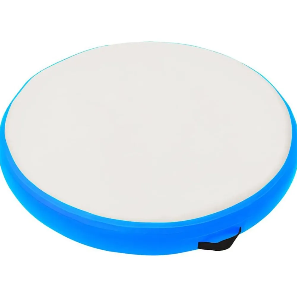 Fitness*vidaXL Gymnastiekmat met pomp opblaasbaar 100x100x10 cm PVC blauw Blauw en grijs