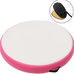 Fitness*vidaXL Gymnastiekmat met pomp opblaasbaar 100x100x10 cm PVC roze Roze en grijs