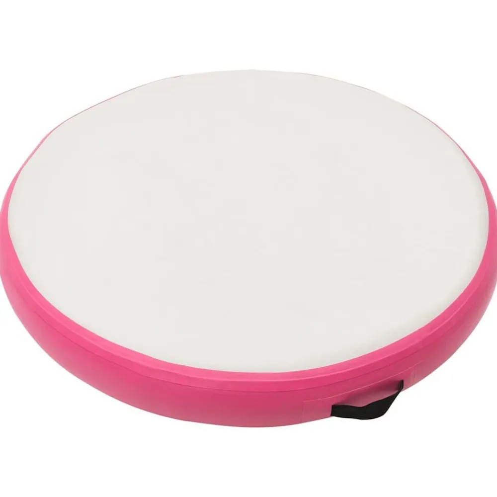 Fitness*vidaXL Gymnastiekmat met pomp opblaasbaar 100x100x10 cm PVC roze Roze en grijs