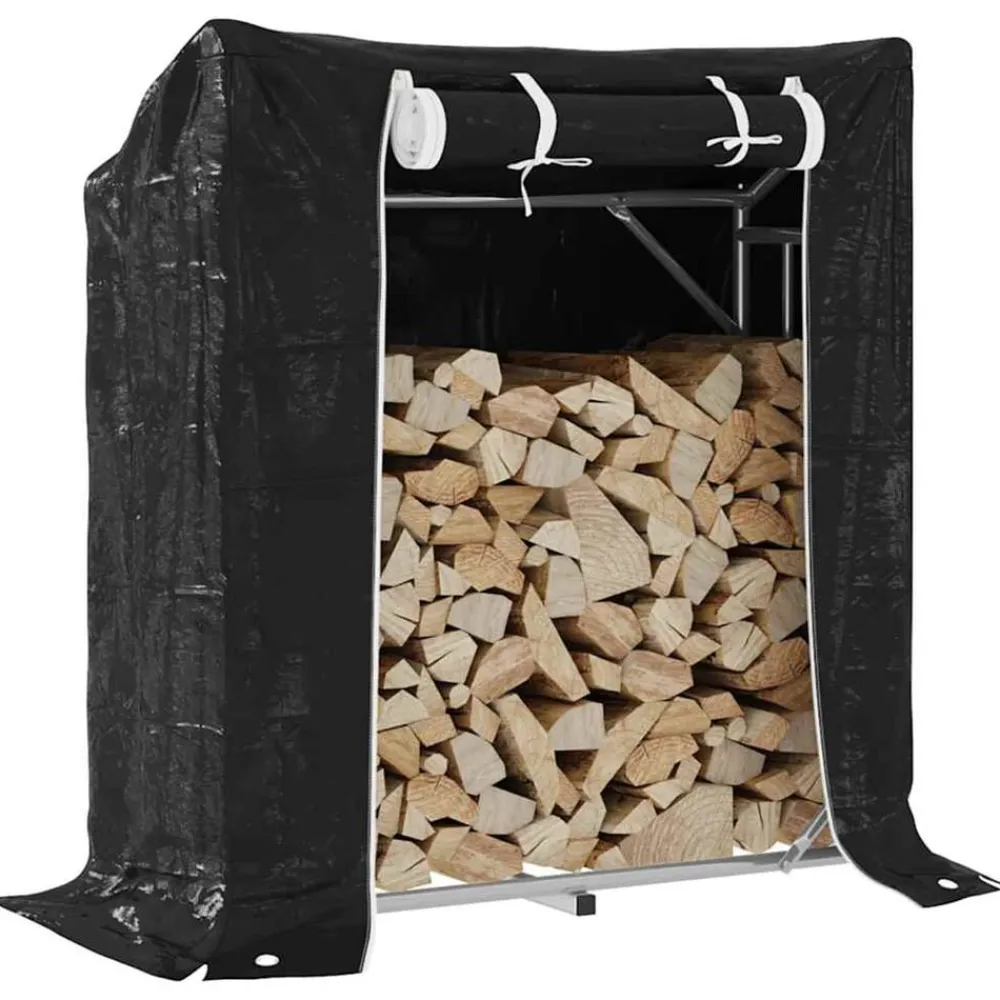Haardhoutrek met regenhoes 100,5x40,5x110,5 cm staal>vidaXL Online