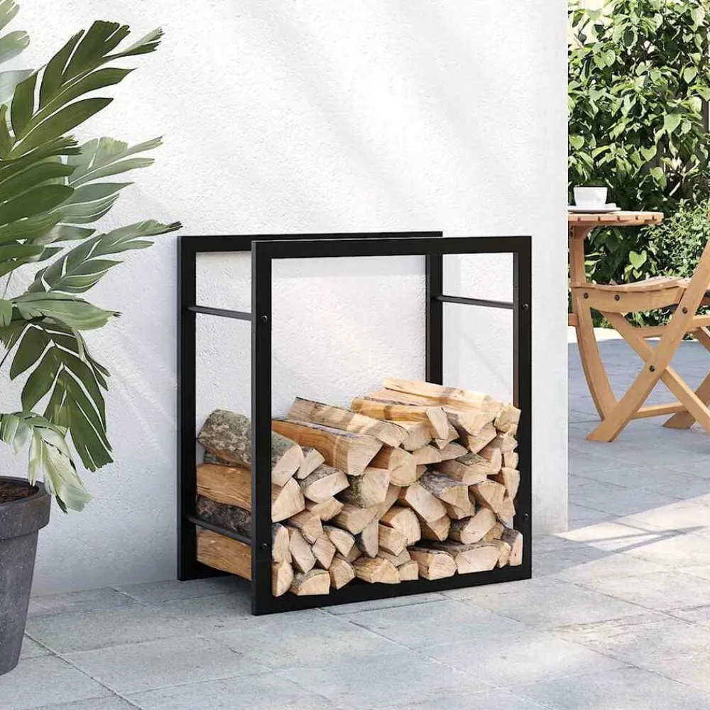 Houtkachel- & Haardaccessoires*vidaXL Haardhoutrek 50x28x56 cm staal mat Zwart