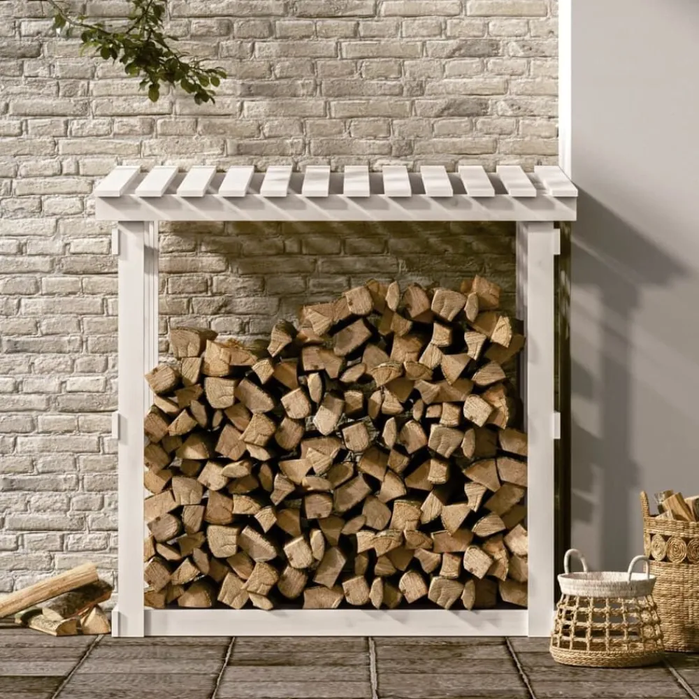 Houtkachel- & Haardaccessoires*vidaXL Haardhoutrek 108x64,5x109 cm massief grenenhout Wit