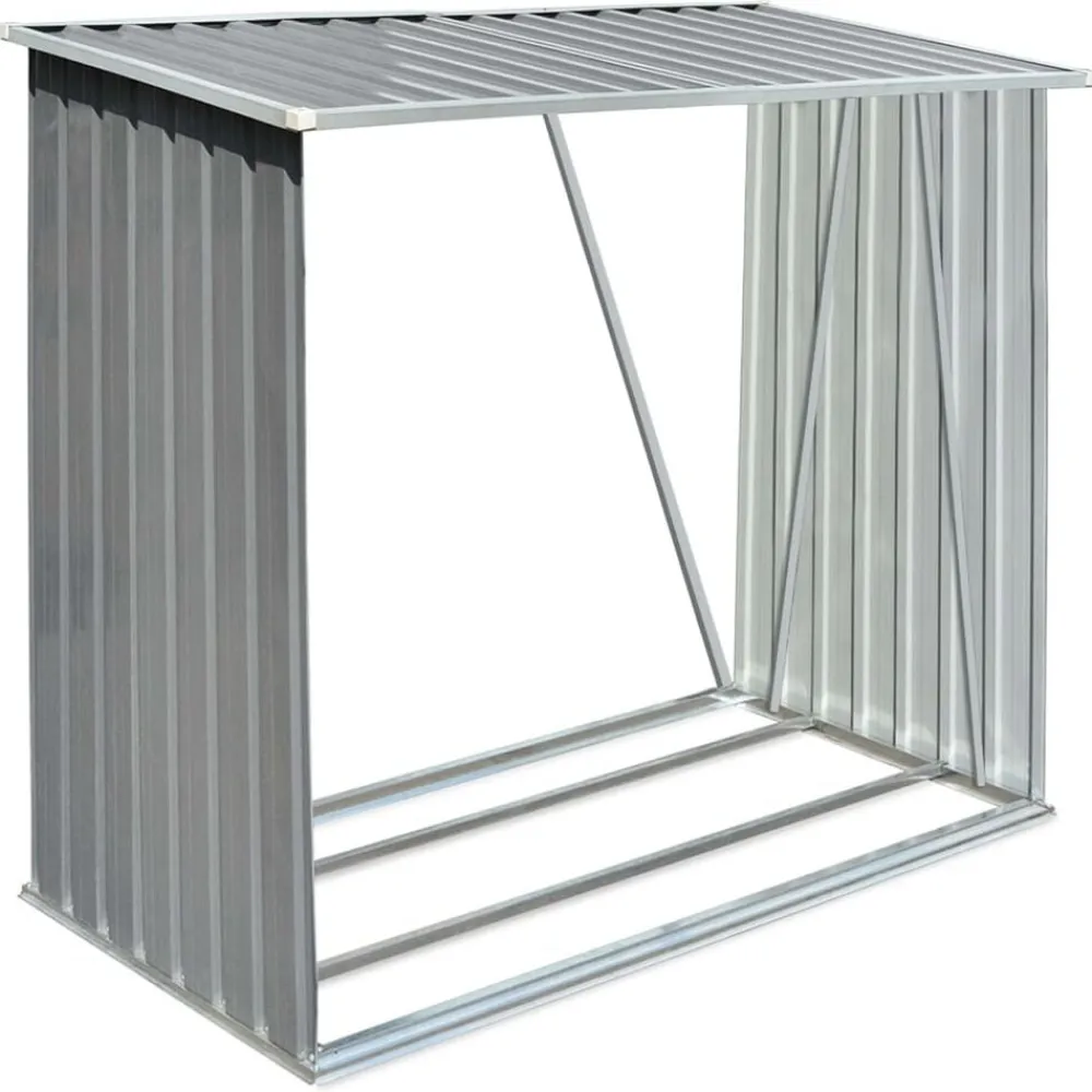 Houtkachel- & Haardaccessoires*vidaXL Haardhoutschuur 163x83x154 cm gegalvaniseerd staal Grijs