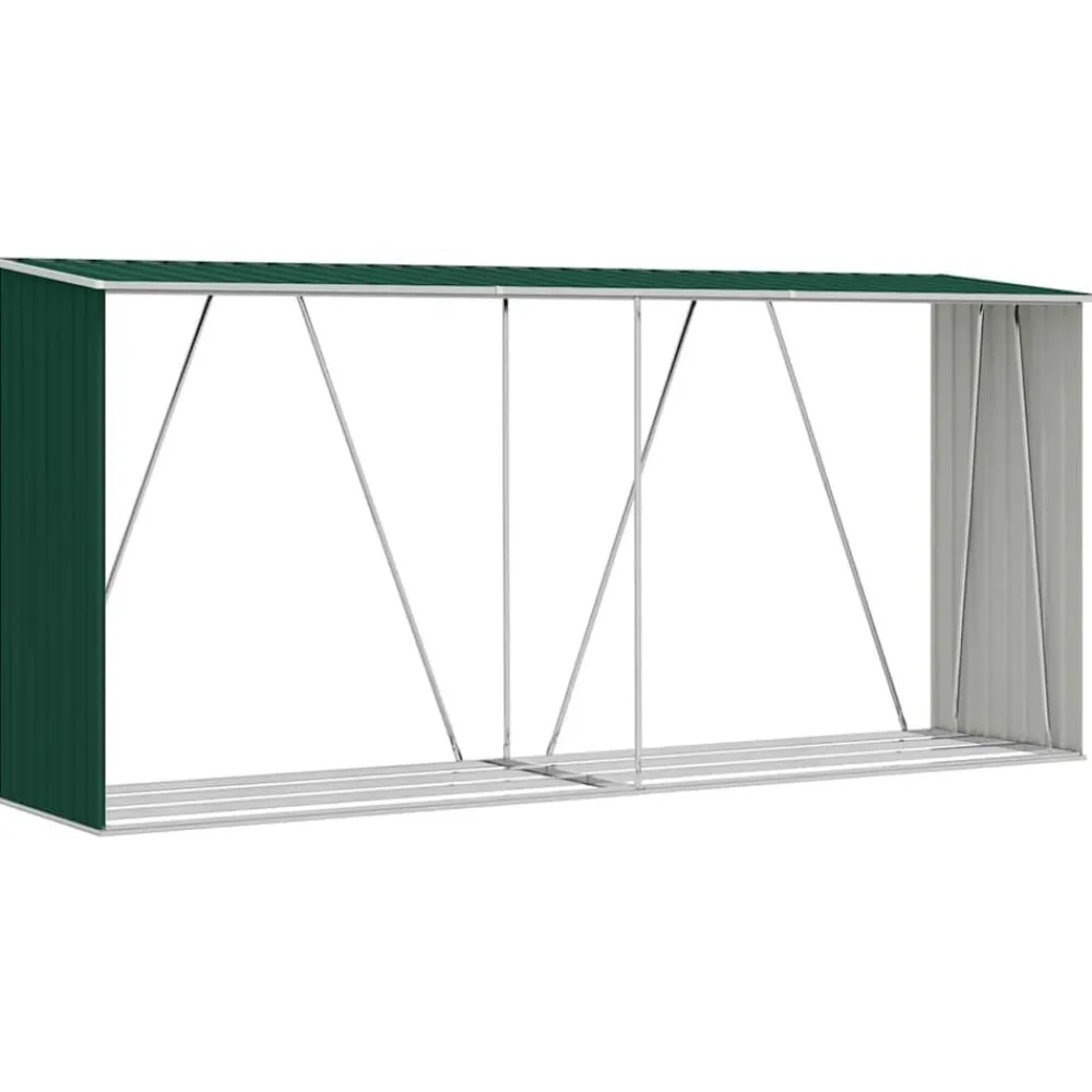 Haardhoutschuur 330x84x152 cm gegalvaniseerd staal groen>vidaXL New