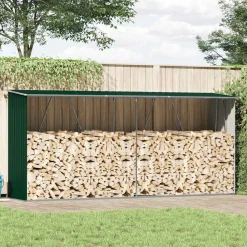 Haardhoutschuur 330x84x152 cm gegalvaniseerd staal groen>vidaXL New