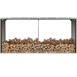 Houtkachel- & Haardaccessoires*vidaXL Haardhoutschuur 330x92x153 cm gegalvaniseerd staal Bruin