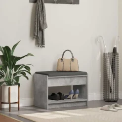 Bankjes*vidaXL Halbank met kussen met plank Beton Grijs 63 x 38 x 45 cm