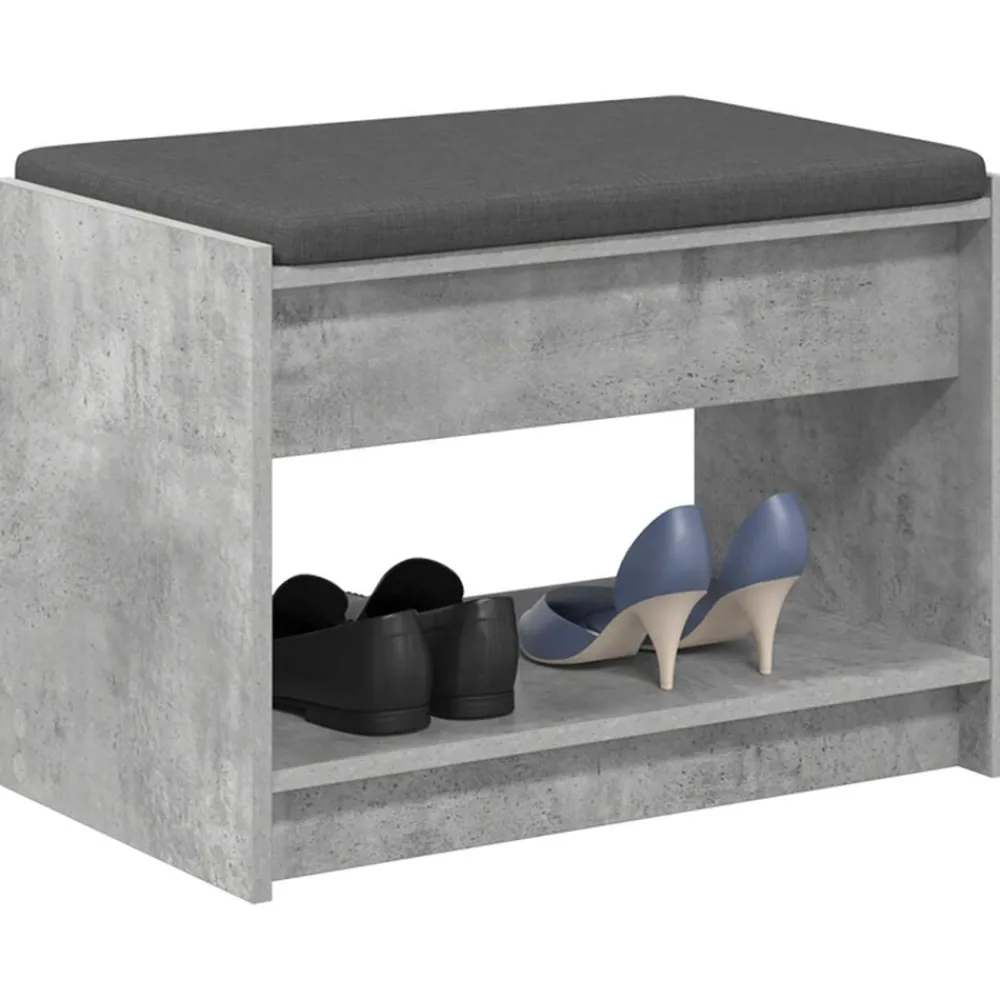 Bankjes*vidaXL Halbank met kussen met plank Beton Grijs 63 x 38 x 45 cm