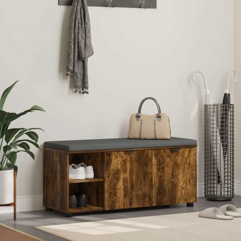 Halbank met kussen met plank Gerookte Eik 100 x 38 x 46 cm>vidaXL Clearance