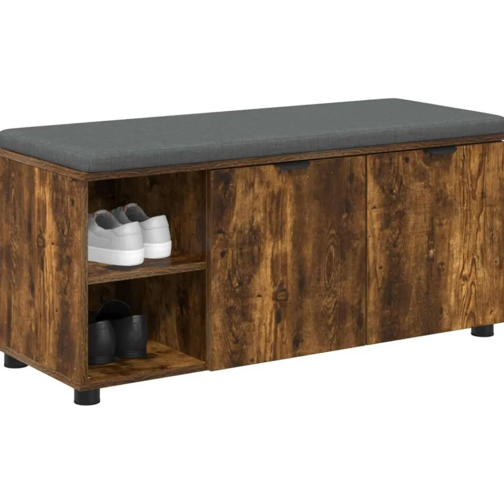 Halbank met kussen met plank Gerookte Eik 100 x 38 x 46 cm>vidaXL Clearance