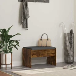 Bankjes*vidaXL Halbank met kussen 63 x 38 x 40 cm Gerookt eiken