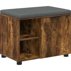 Bankjes*vidaXL Halbank met kussen met plank Gerookte Eik 60 x 38 x 46 cm Gerookt eiken