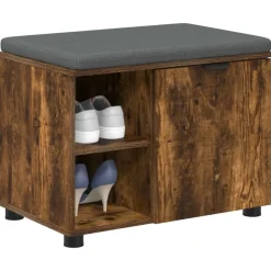 Bankjes*vidaXL Halbank met kussen met plank Gerookte Eik 60 x 38 x 46 cm Gerookt eiken