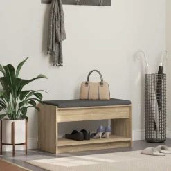 Halbank met kussen met plank Sonoma Eiken 83 x 38 x 45 cm>vidaXL Outlet