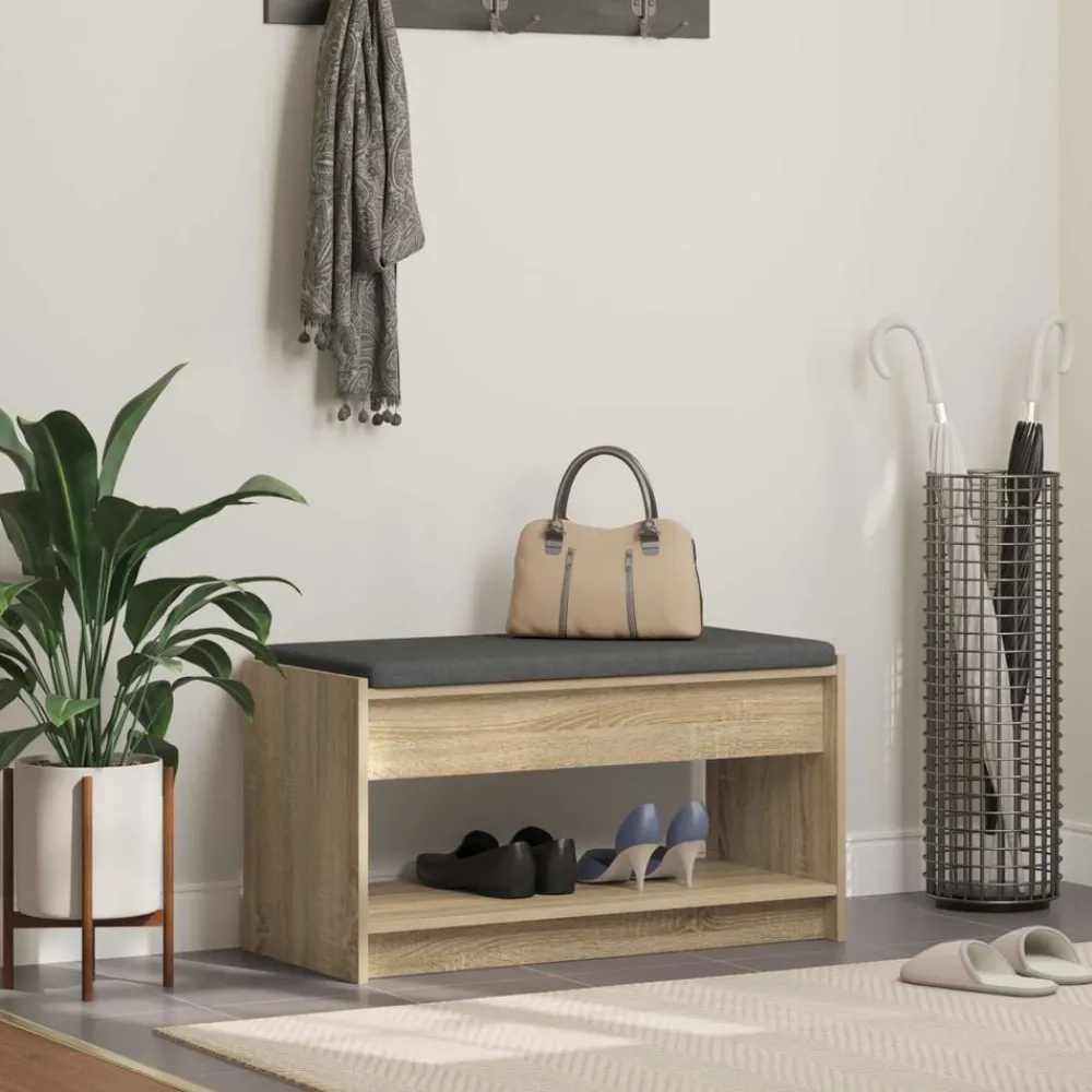 Halbank met kussen met plank Sonoma Eiken 83 x 38 x 45 cm>vidaXL Outlet